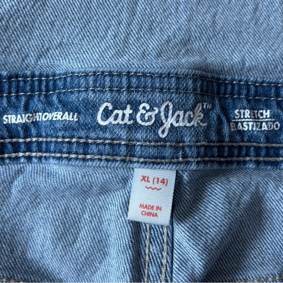 Cat & Jack Unisex Kids Distressed Blue Denim Bib Straight Overalls Size XL (14) - Picture 2 of 13